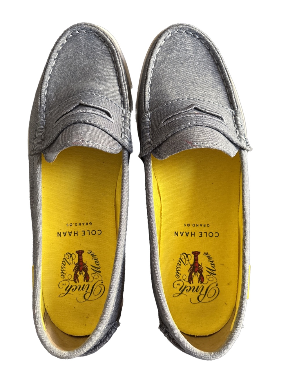 Cole Haan Blue Canvas Slip-On Loafers with Yellow Insole